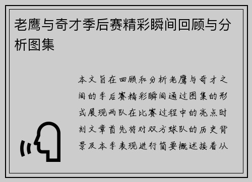 老鹰与奇才季后赛精彩瞬间回顾与分析图集